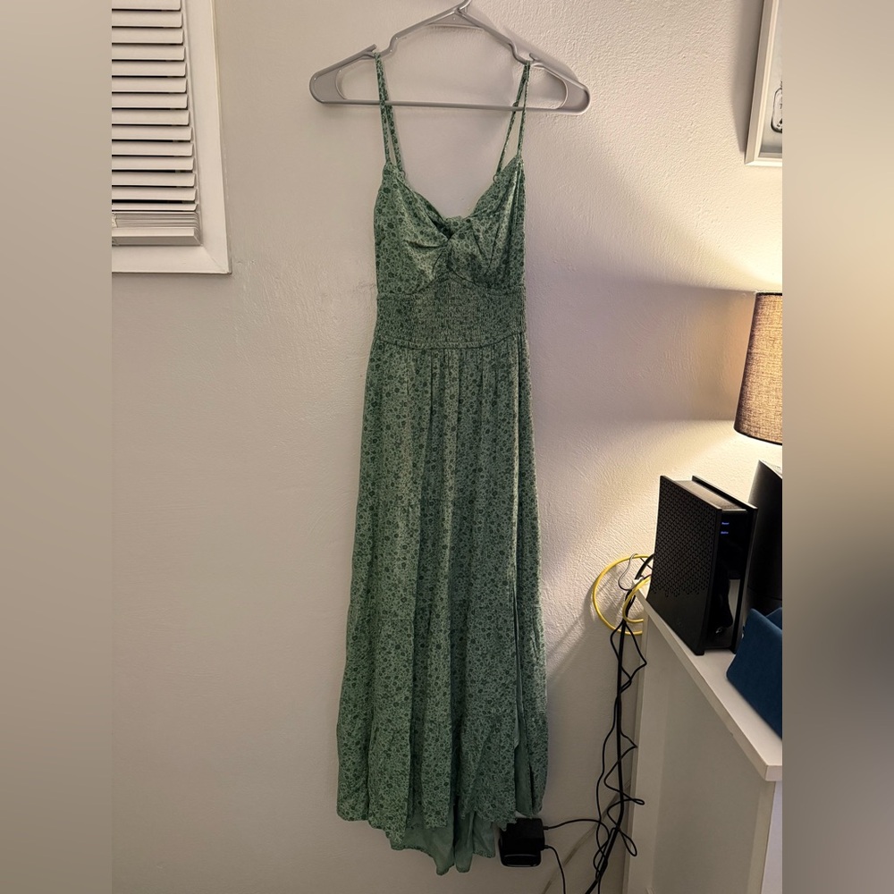 Hollister Green Floral Maxi Dress with Spaghetti Straps